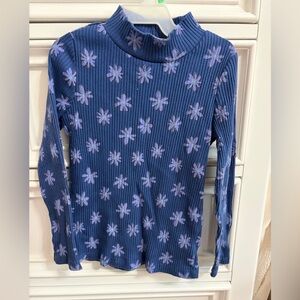 Old Navy Navy Blue Ribbed Floral Top with Lavender Flowers